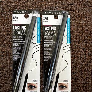 2 xMaybelline Eyestudio Lasting Drama Waterproof Matte Gel Pencil Black Eyeliner